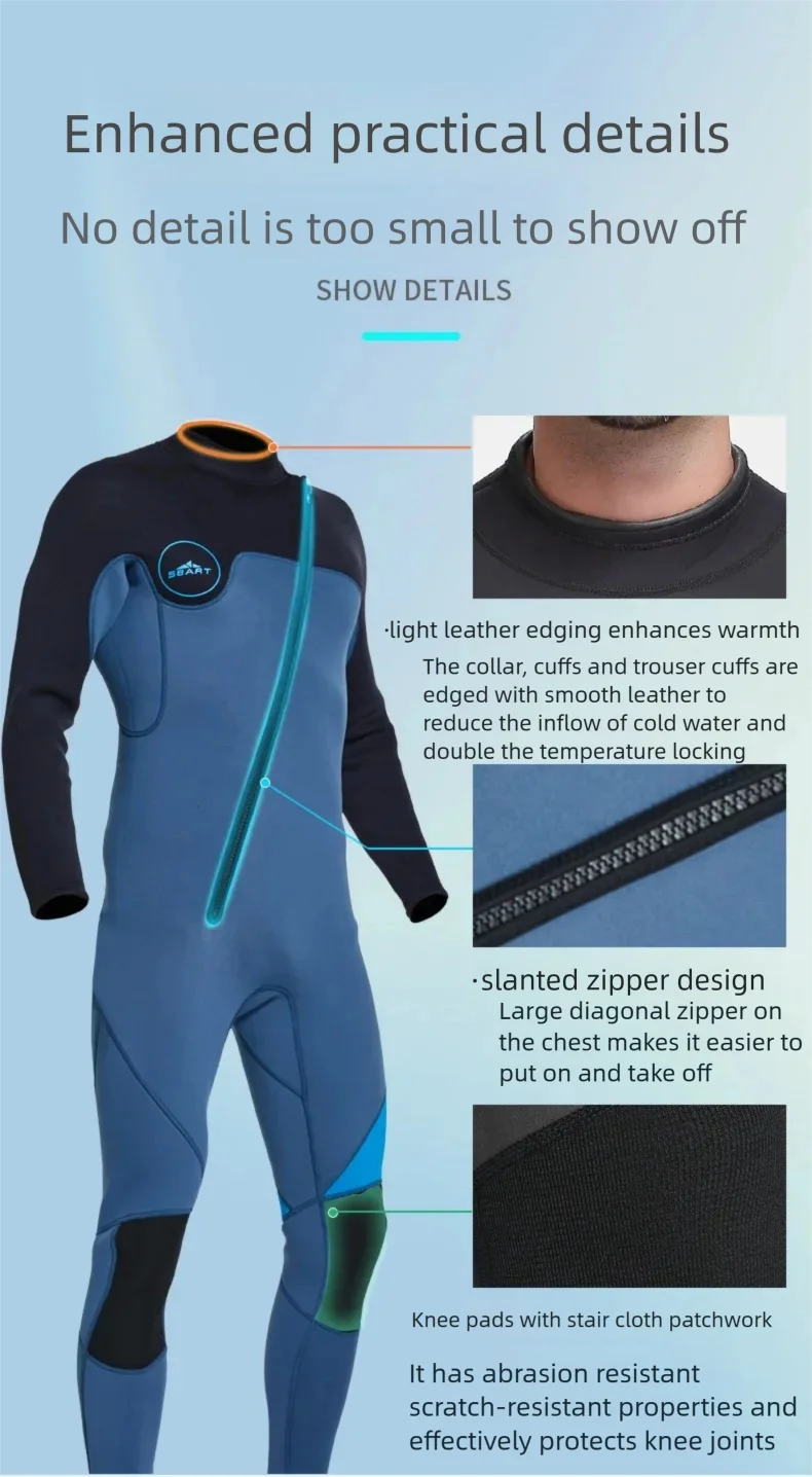 3mm Neoprene Full Sleeve Wetsuit for Men | Perfect for Water Sports