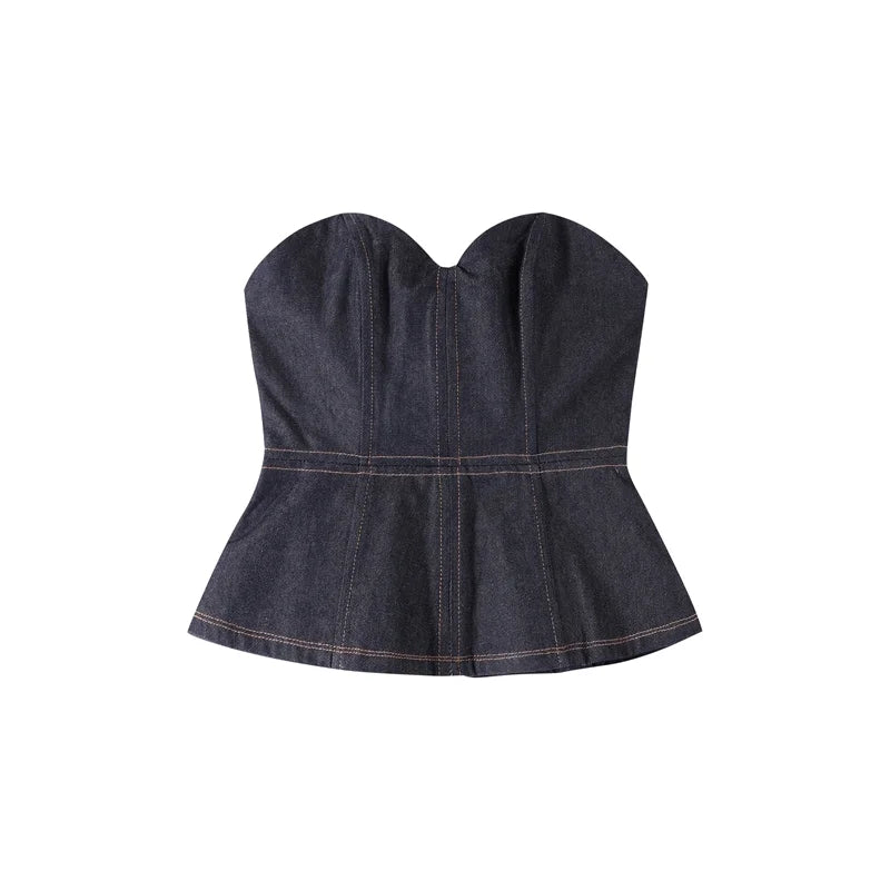 Women’s Retro Denim Vest Suit Jacket & High Waist Pants Set