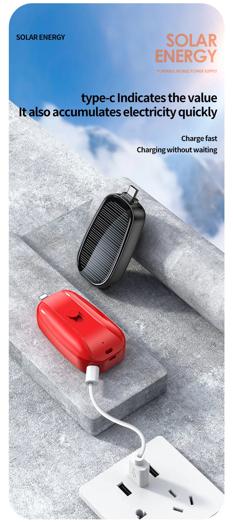 Portable Solar Power Bank 1200mAh | Fast Charging External Battery