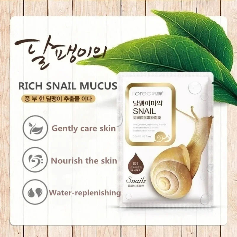 10pcs Snail Moisturizing Face Masks | Deep Hydration & Oil Control