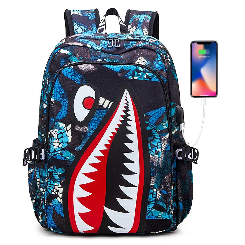 Cartoon Shark Print Backpack | Perfect School Rucksack for Kids