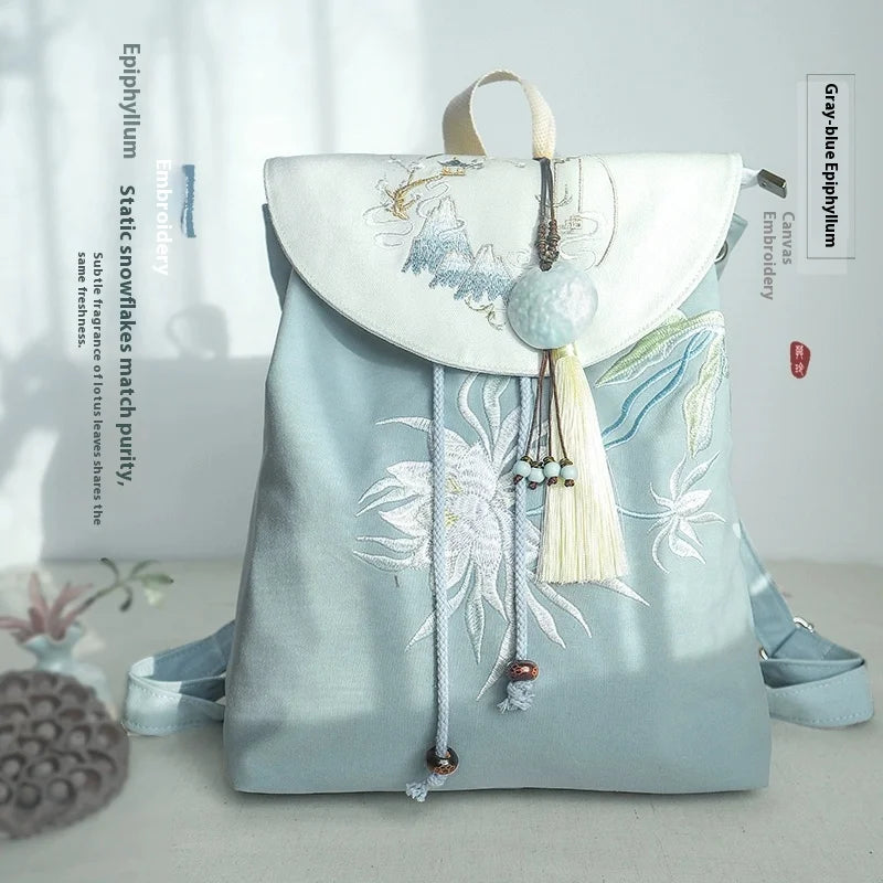 Mochila de 15 pulgadas estilo retro chino | Mochila bordada hecha a mano