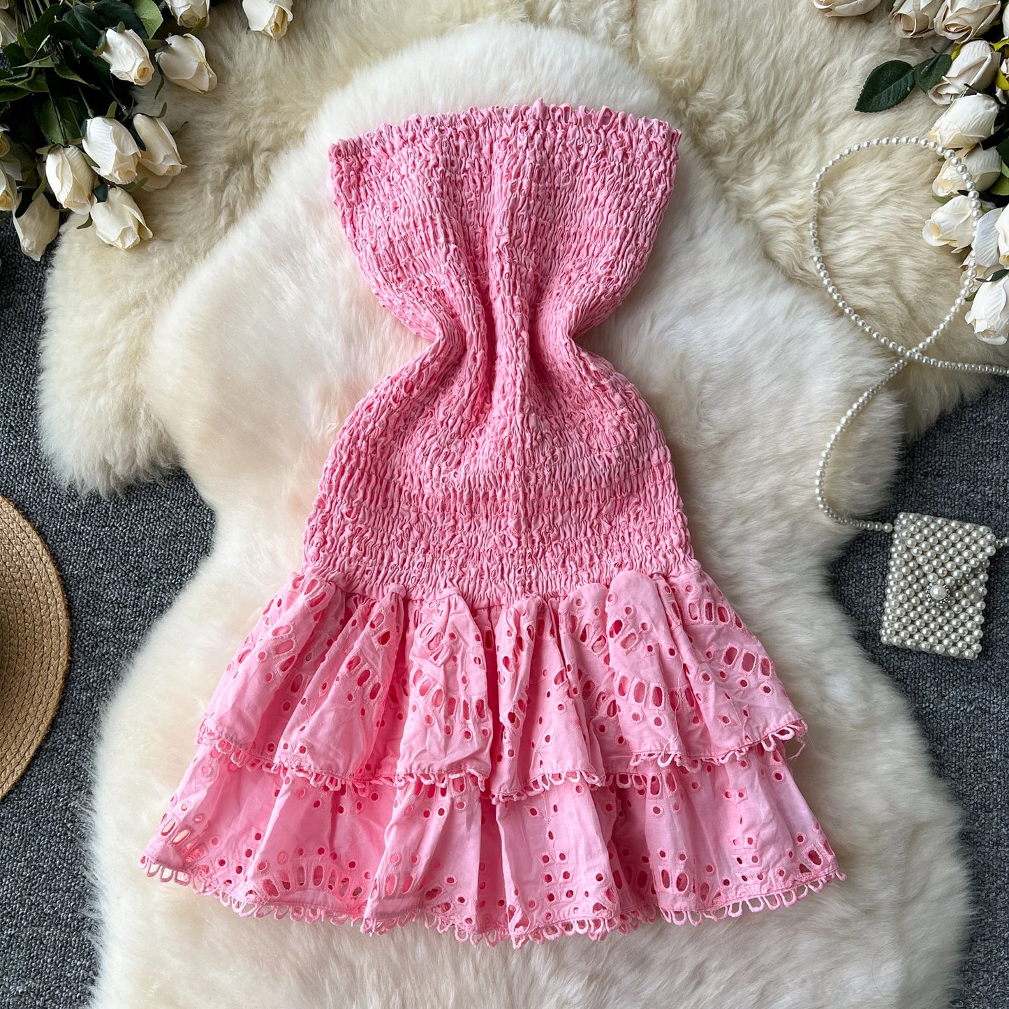 Chic Vintage Sleeveless Pleated Tube Dress for Summer Parties