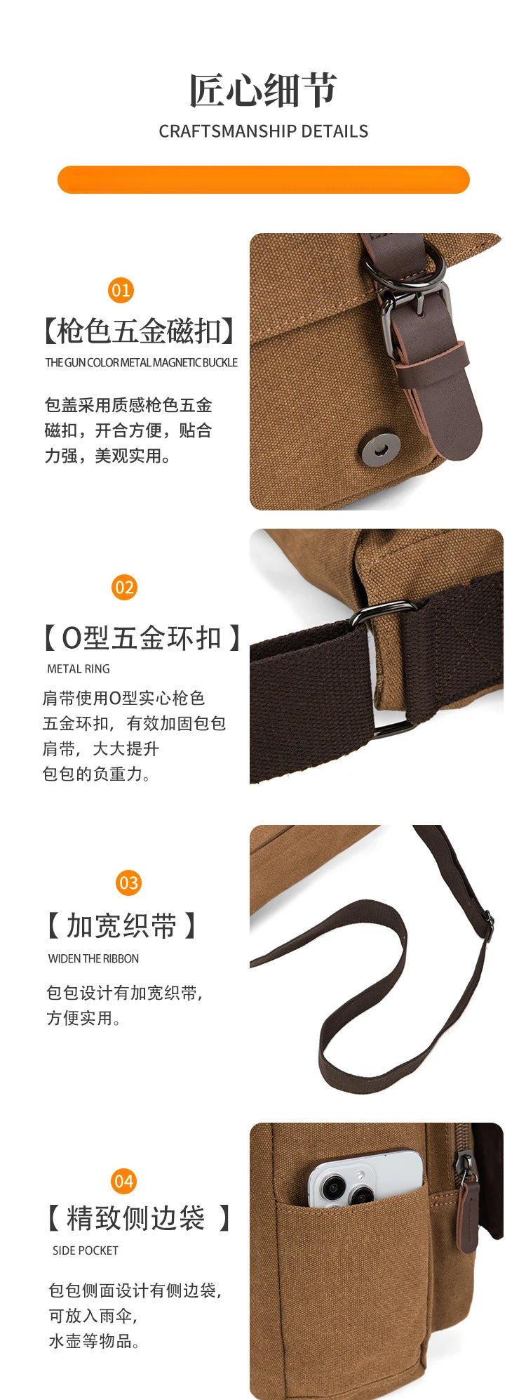 Bolso cruzado de lona unisex moderno | Elegante bolso para portátil de estudiante