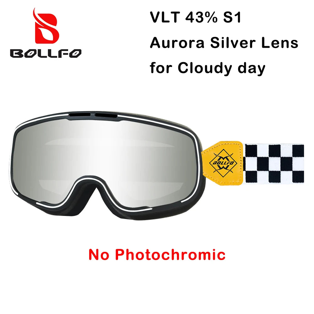 BOLLFO Photochromic Motorcycle Goggles Motorbike Eyewear OTG UV Protection Auto-tinting ATV Glasses Windproof Dirt Bike Goggles