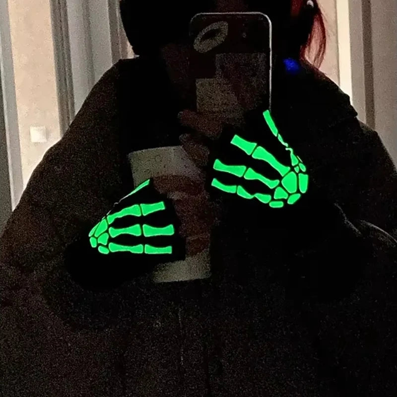 Luminous Skeleton Half Finger Gloves | Unique Halloween Cosplay