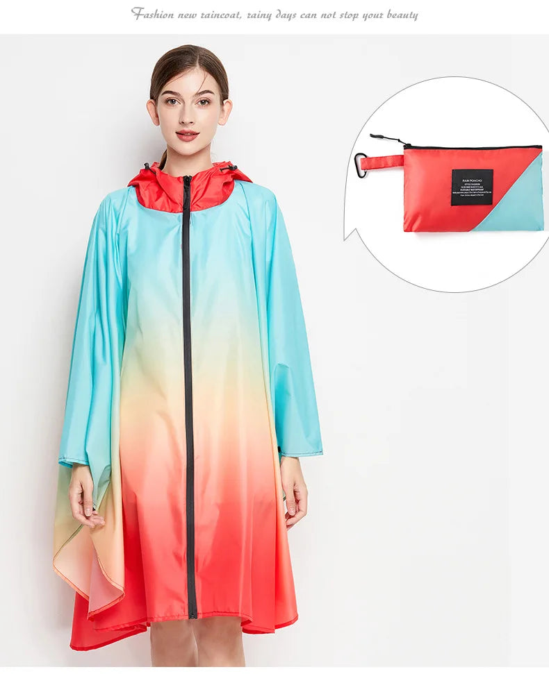 Big Size Women Gradient Color Raincoat | Lightweight Waterproof Cloak
