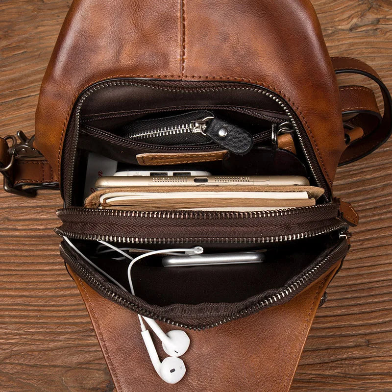 Large-Capacity Leather Chest Bag for Men | Casual Shoulder Bag