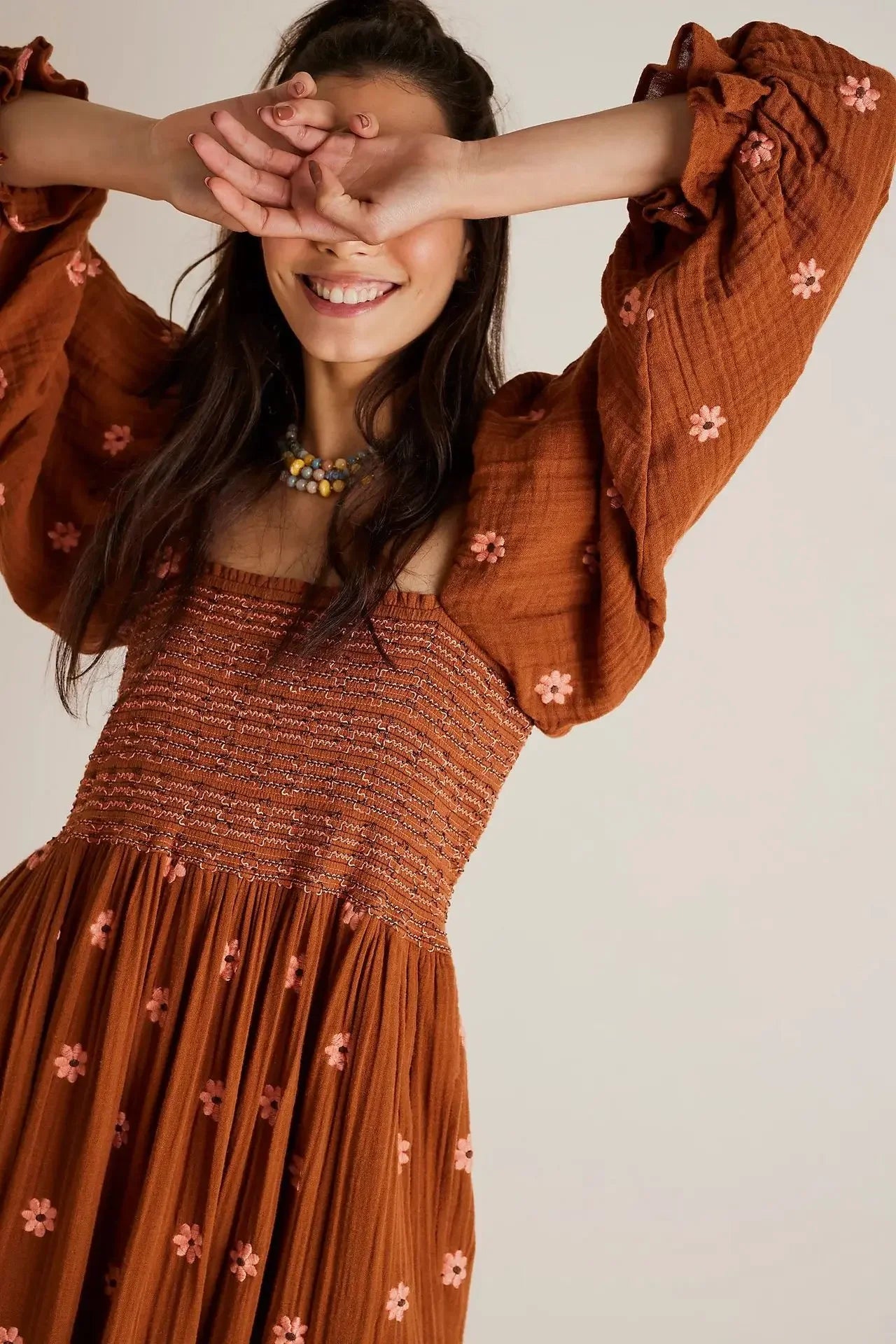 Boho Floral Embroidery Maxi Dress for Women | Casual Fashion