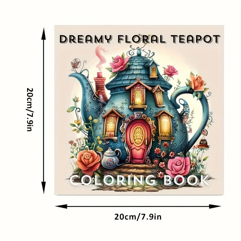 Dreamy Floral Theme Teapot Coloring Book | Adult Stress Relief