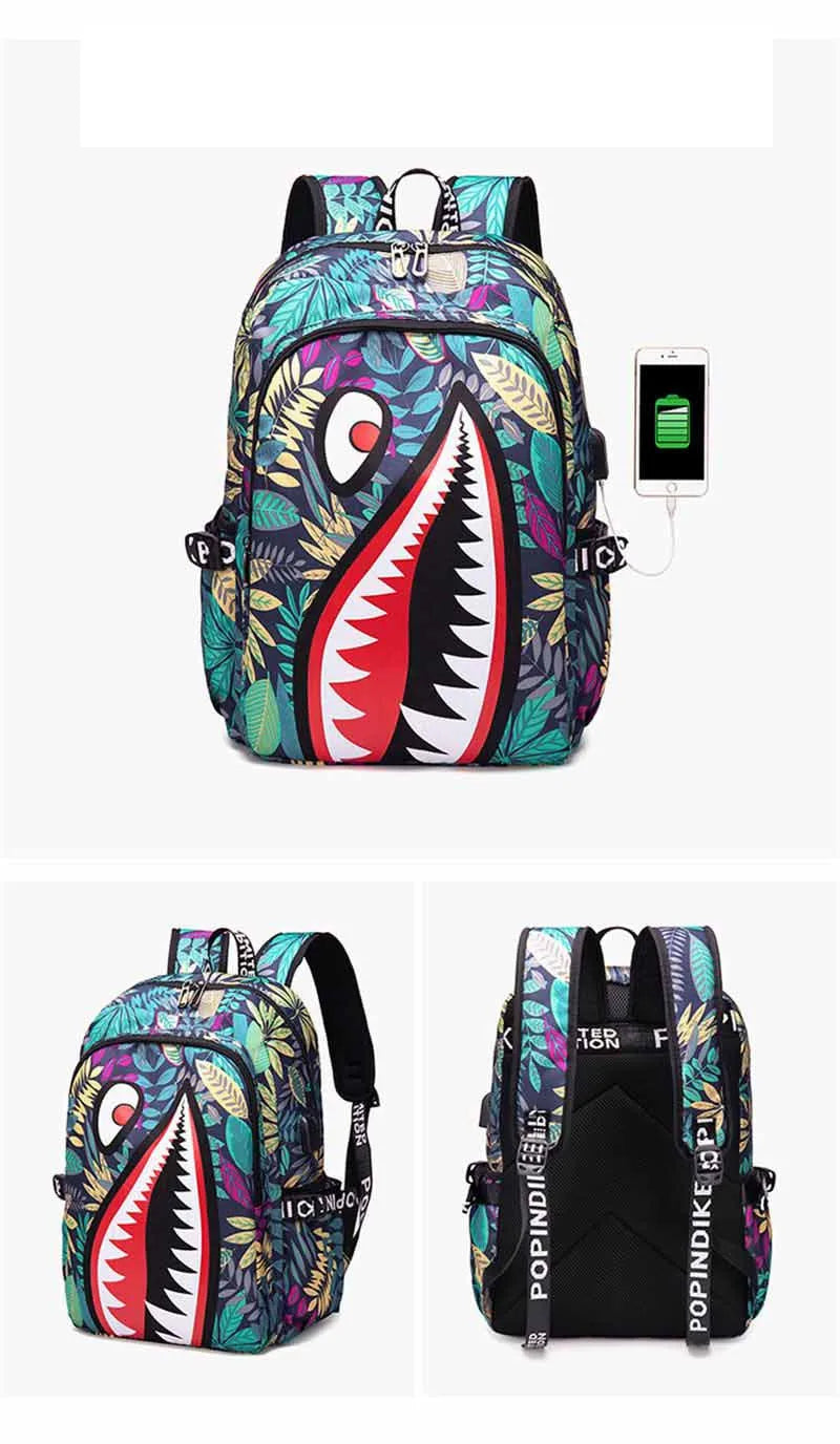 Cartoon Shark Print Backpack | Perfect School Rucksack for Kids