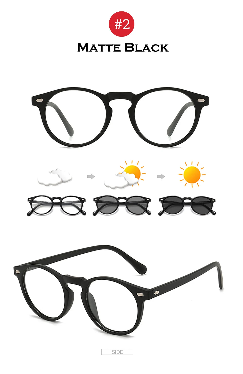Classic Matte Black Transition Glasses | Blue Light Blocking Eyewear