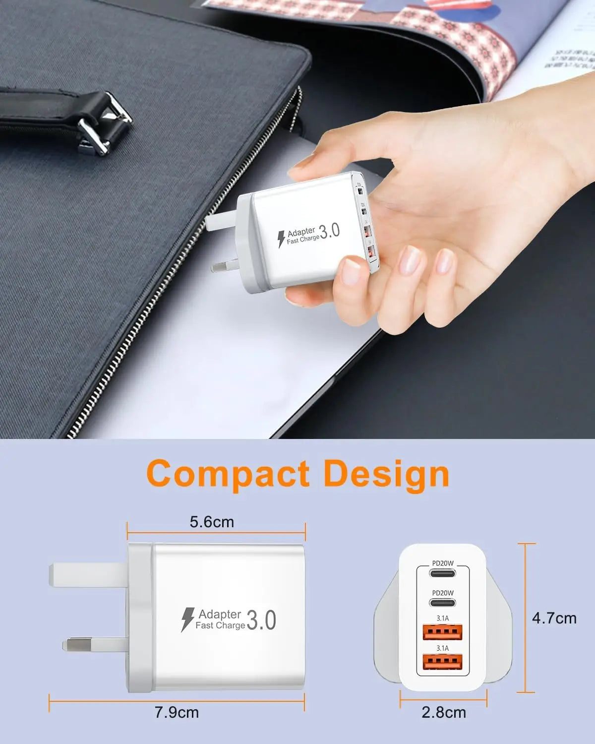 40W USB C Fast Charging Wall Charger | Multi Ports Travel Adapter