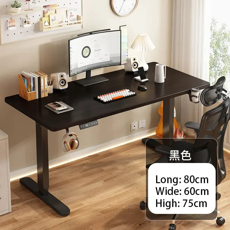 Electric Height Adjustable Solid Wood Computer Desk for Home & Office