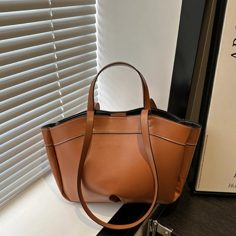 Trendy Women's Large Capacity PU Leather Tote & Crossbody Bag