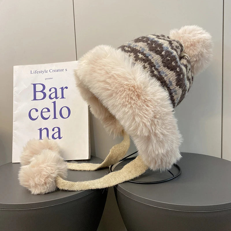 Women's Warm Knitted Fluffy Trapper Hat | Cozy Earflap Beanie
