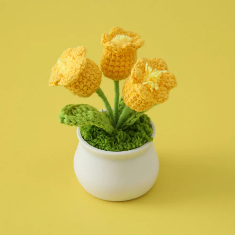 Flores de ganchillo de girasol y tulipán tejidas a mano | Encantadora decoración para el hogar