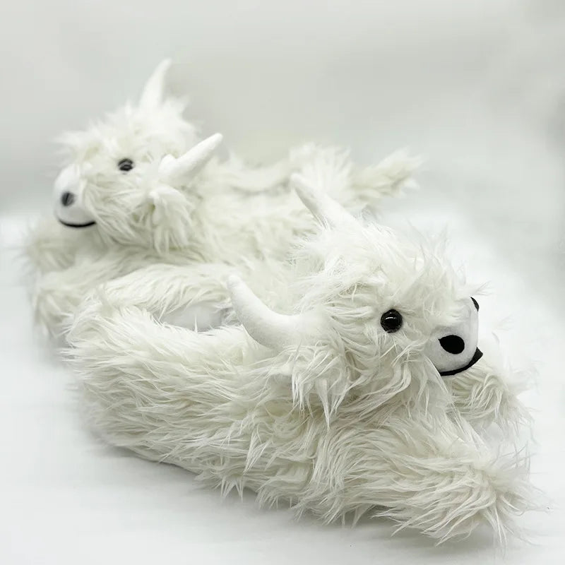 Winter Highland Cow Plush Slippers | Cute Fluffy Animal Slides