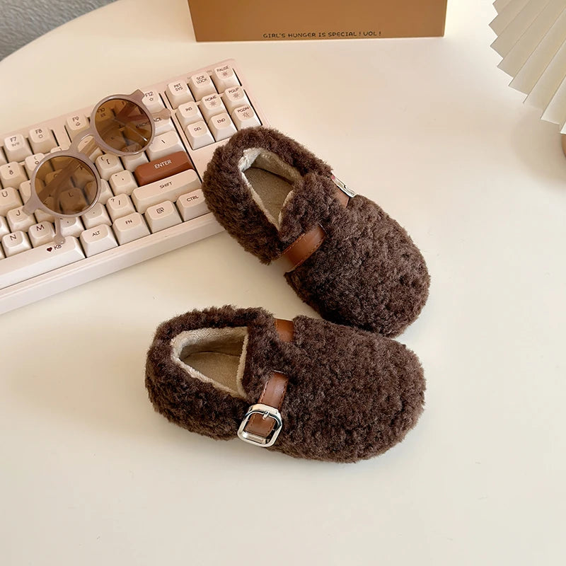 Kids' Warm Plush Flat Winter Shoes | Non-Slip Fashion Footwear