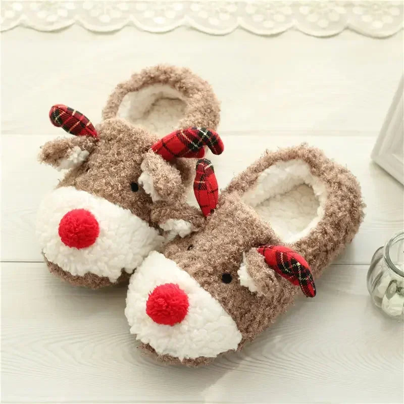 Women's Christmas Elk Plush Slippers | Cozy Winter House Footwear