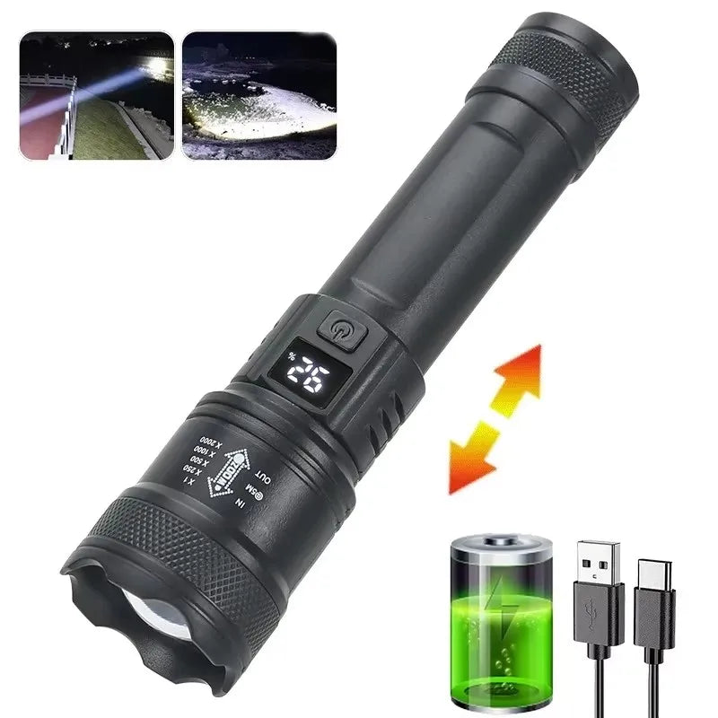 High Power USB Rechargeable LED Flashlight | Waterproof Tactical Torch