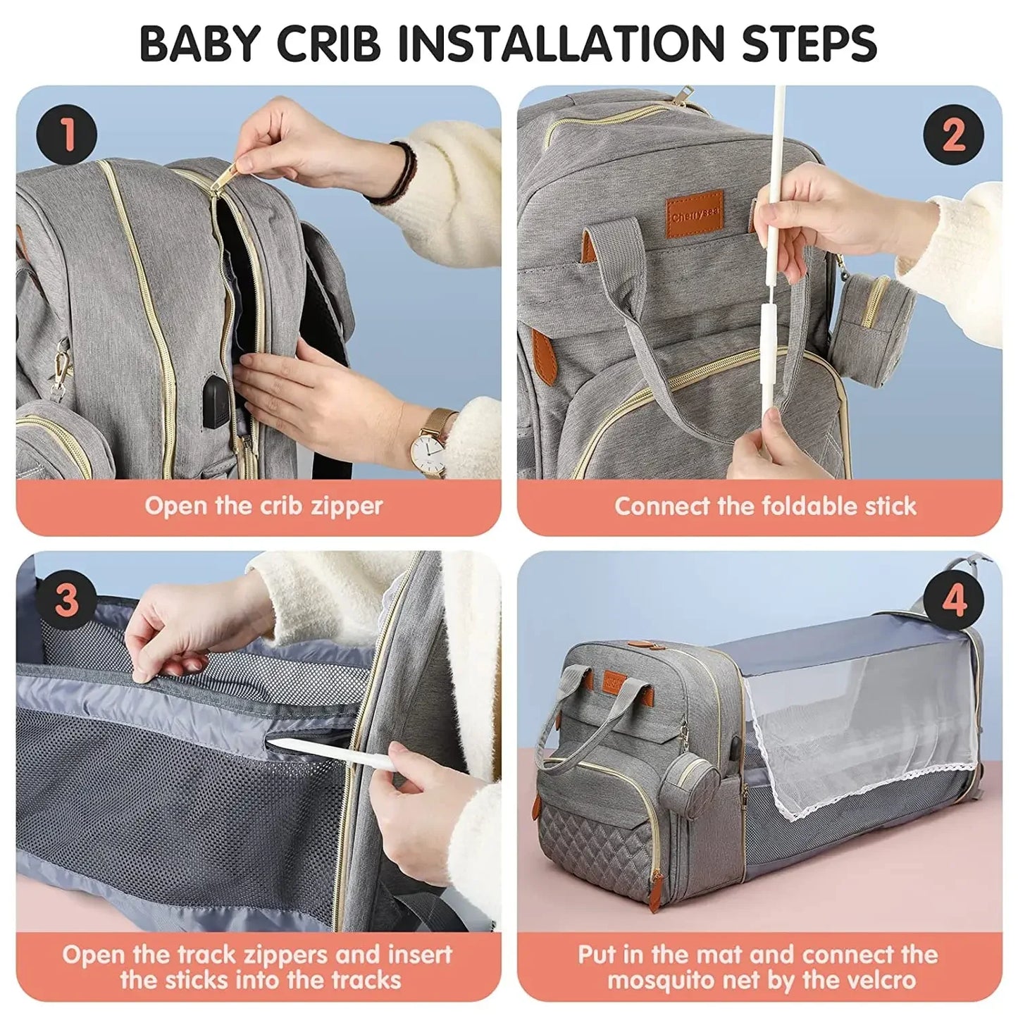 3 In 1 Diaper Bag Backpack | Waterproof & USB Charging