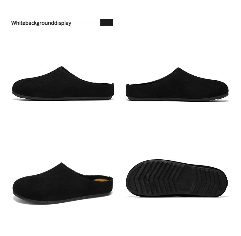 New Men's Slippers New Retro Solid Color Flat Bottom Women's Slingback Shoes Closed Toe Round Toe Suede Clogs Sandals Autumn