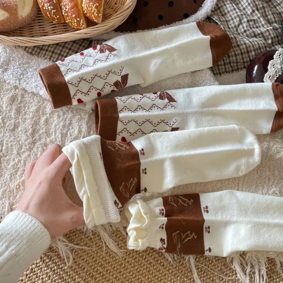 Cute Women's Mid-Calf Socks | Charming Cherry Bow Design