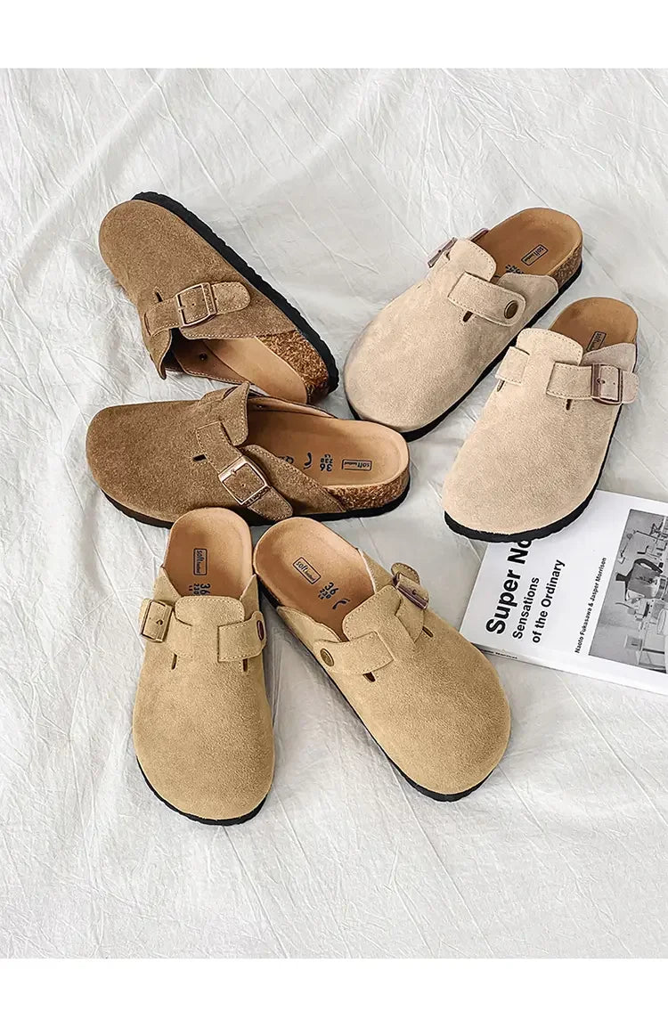 Cow Suede Cork Mules Slippers for All Seasons | Comfortable Clogs