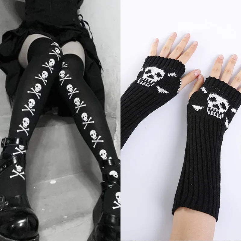 Punk Skull Stockings & Gloves Set | Gothic Cosplay Accessories
