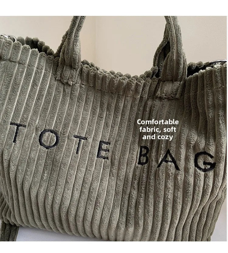 Bolso de mano de terciopelo a rayas de gran capacidad | Bolso tote elegante y versátil