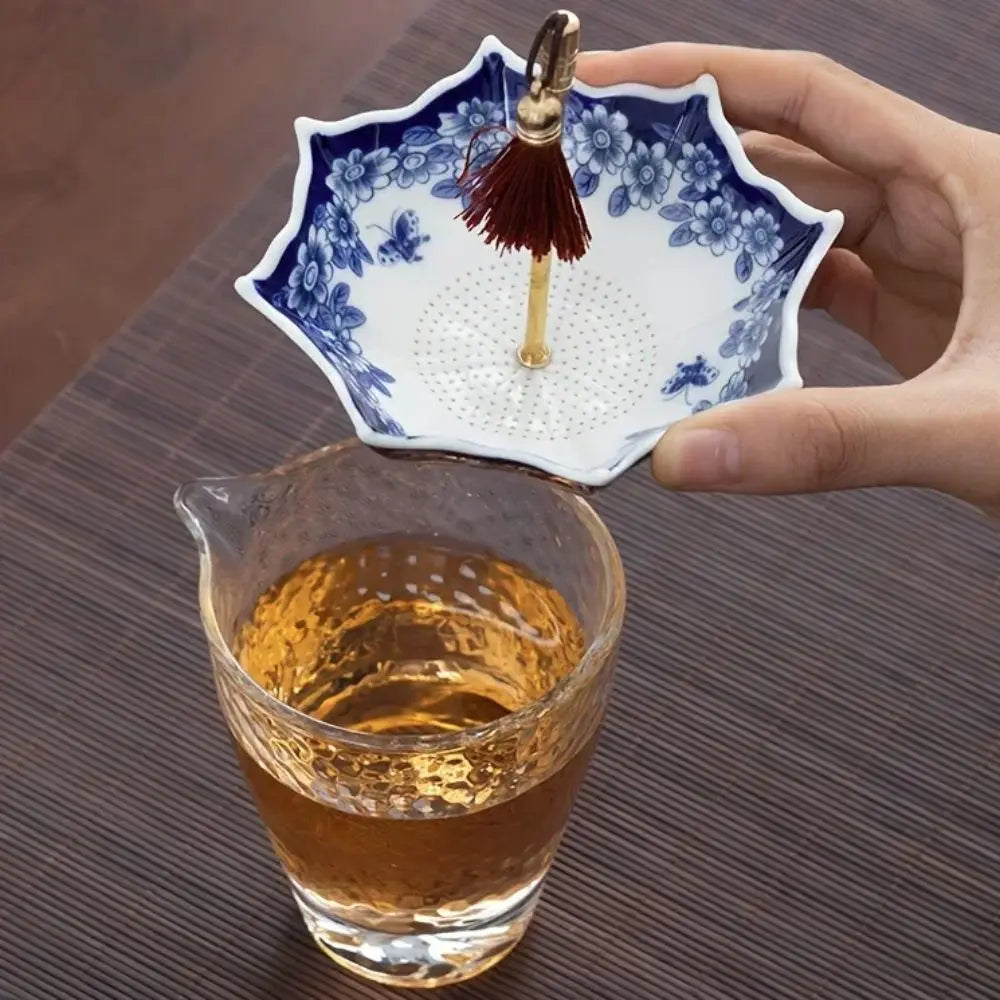 Traditional Ceramic Umbrella Tea Strainer | Elegant Tabletop Infuser