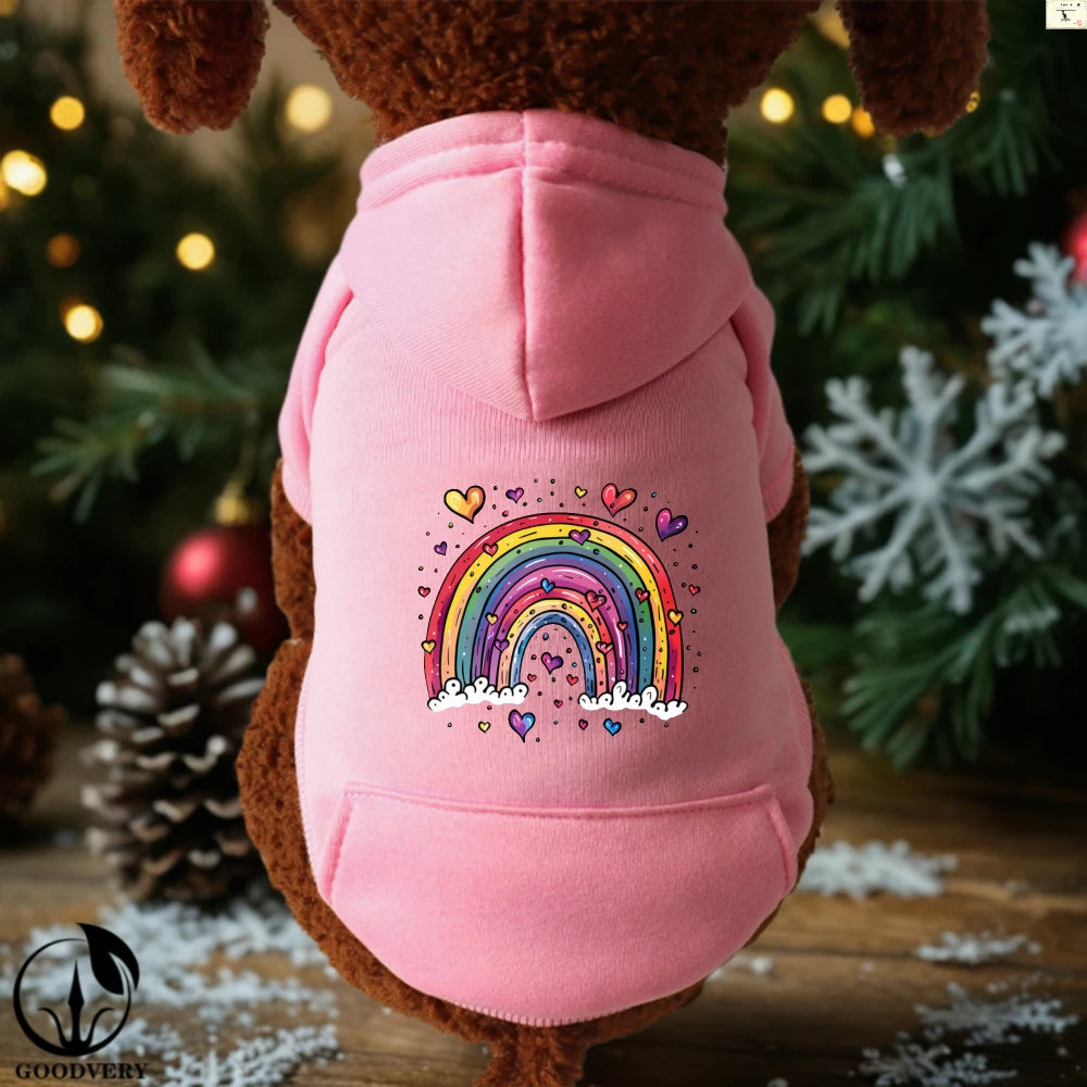 Sudadera con capucha elegante para perros | Divertido patrón de arcoíris de dibujos animados