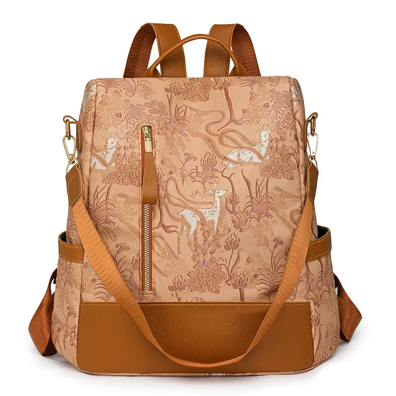 Stylish Color Blocking PU Leather Backpack | Anti-Theft Travel Bag