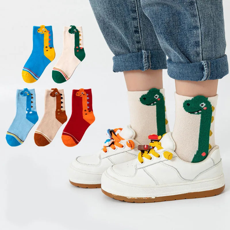 5 Pairs Kids Dinosaur Pattern Socks | Comfortable & Fun Design