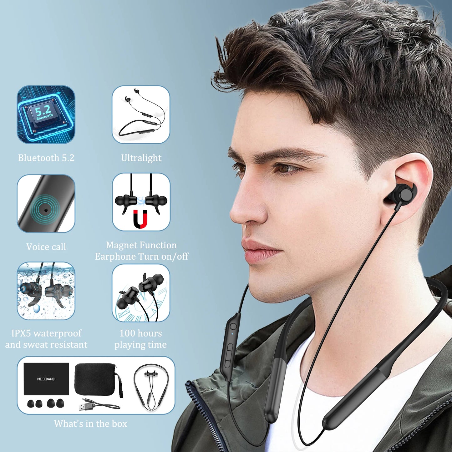 Bluetooth Wireless Headset | 100 Hours Playtime & Noise-Cancellation