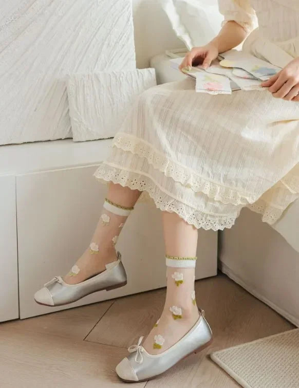 Women's Crystal Silk Socks | Ultra-Thin Breathable Lace Socks