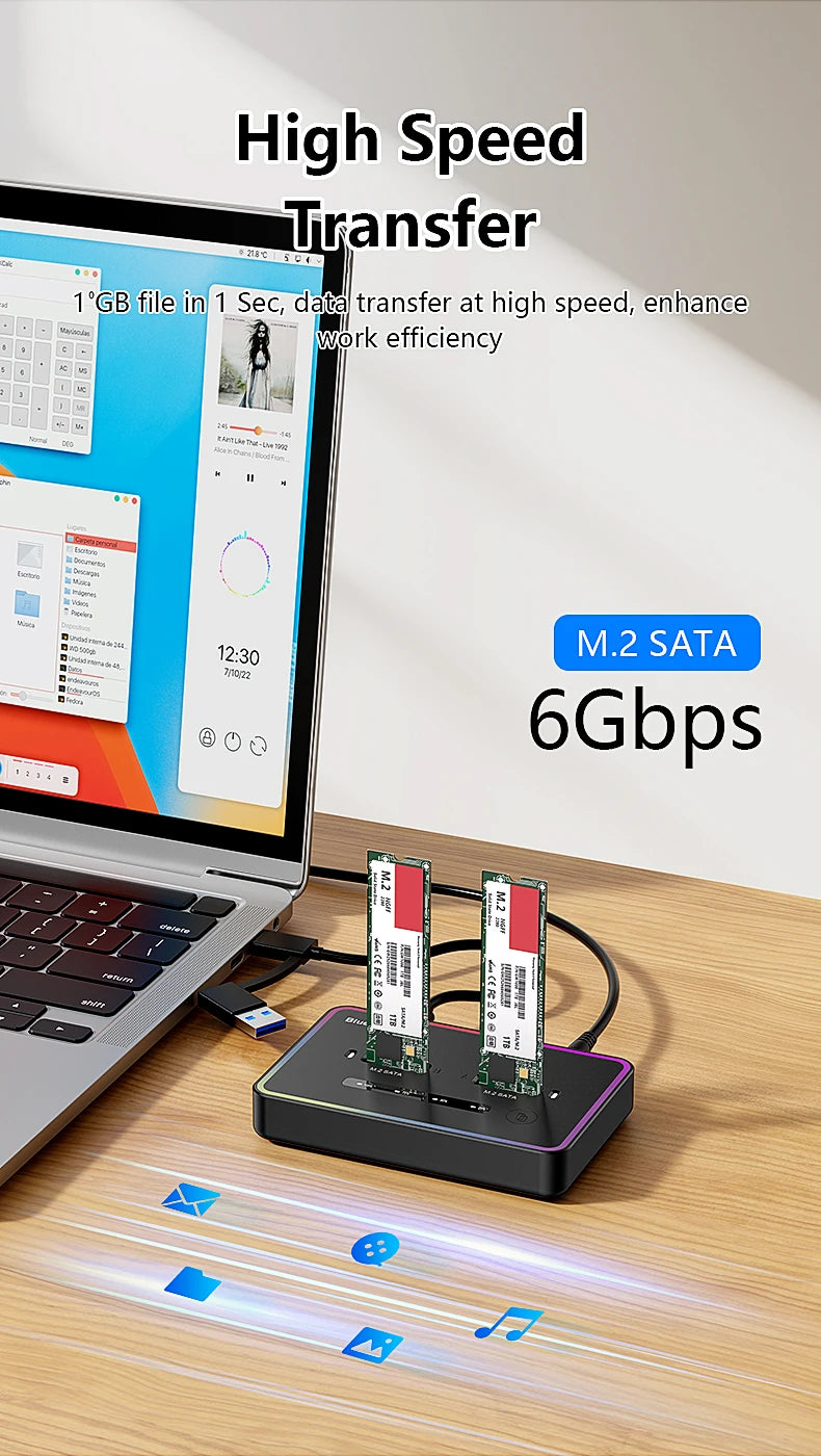 Dual M.2 SATA SSD Docking Station for Offline Cloning