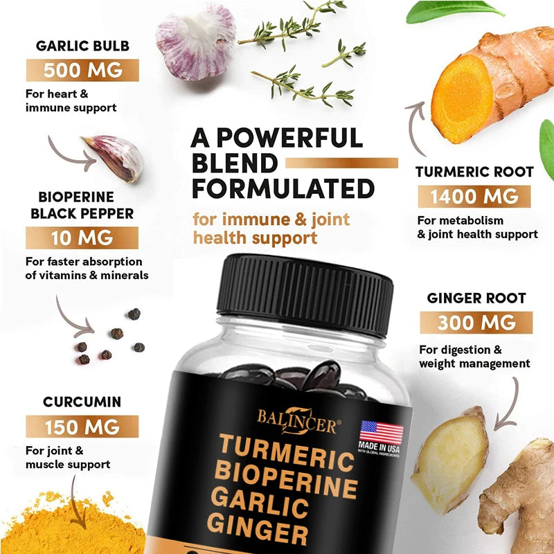 4-in-1 Turmeric Ginger Supplement for Joint & Immune Support