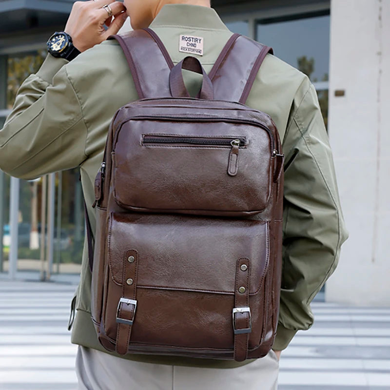 Men's Casual PU Leather Laptop Backpack | Stylish Travel Bags