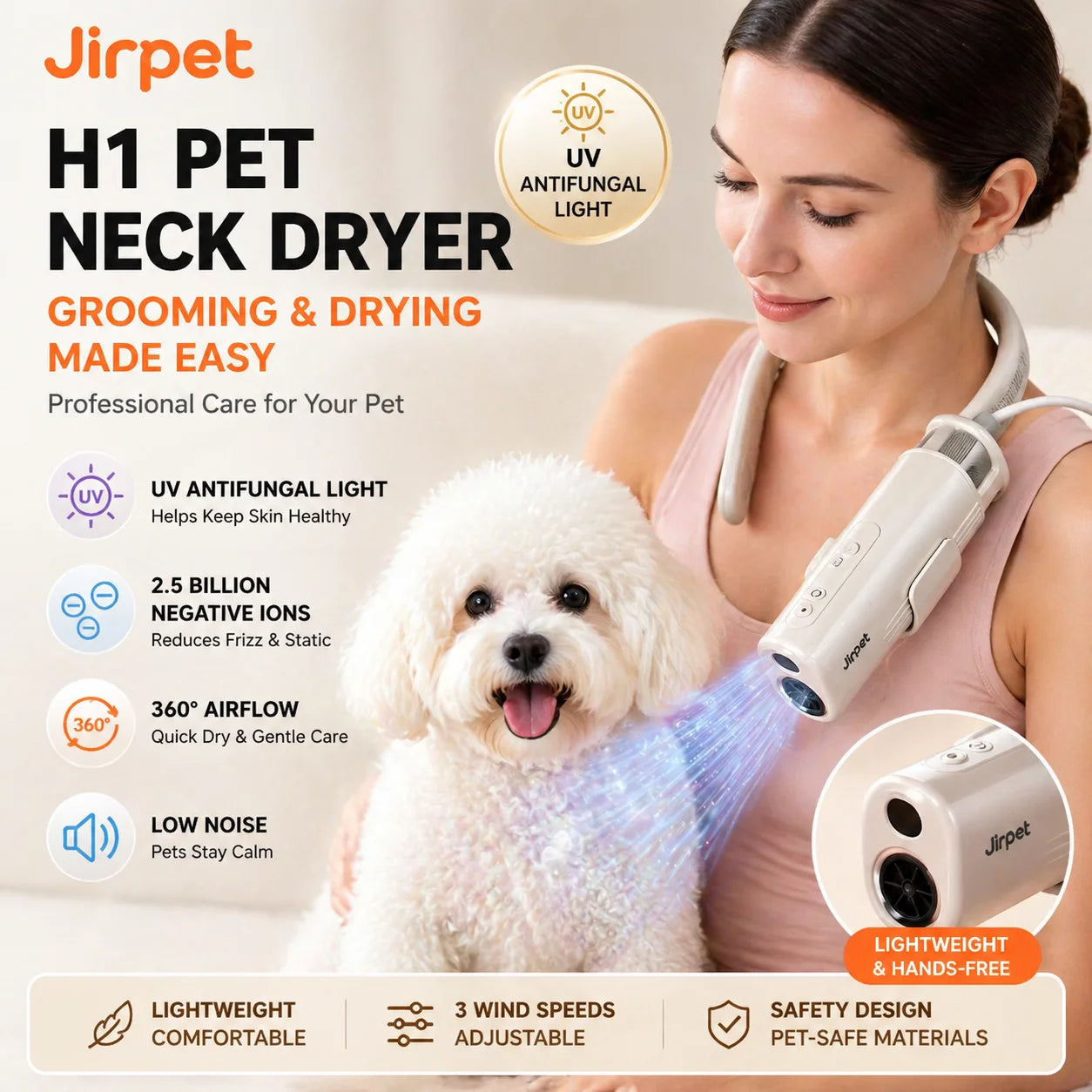 Hands-Free Pet Neck Hair Dryer for Dogs & Cats | Professional Grooming Tool