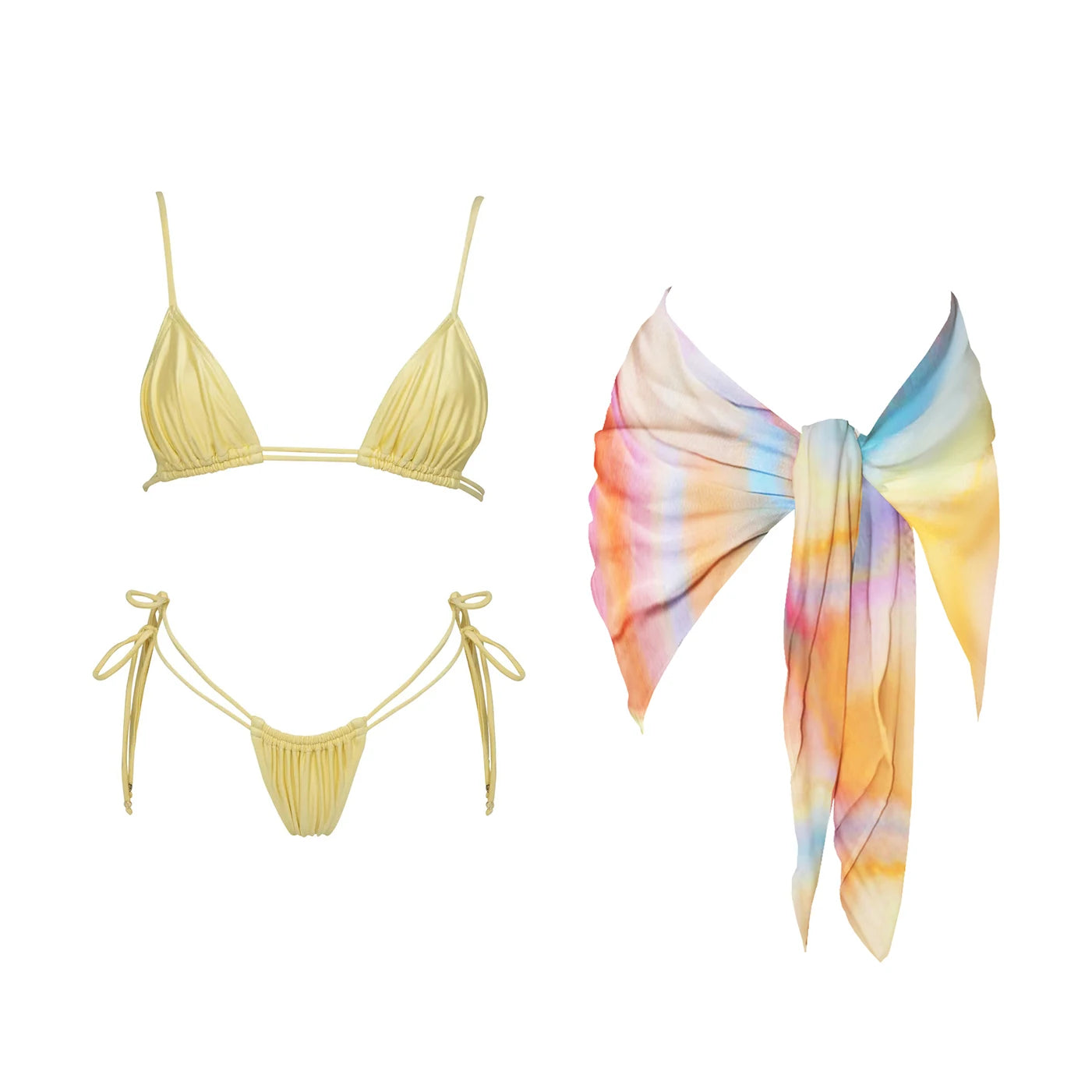 3-Piece Micro Bikini Set | Vibrant Pink Push-Up Swimwear for Women