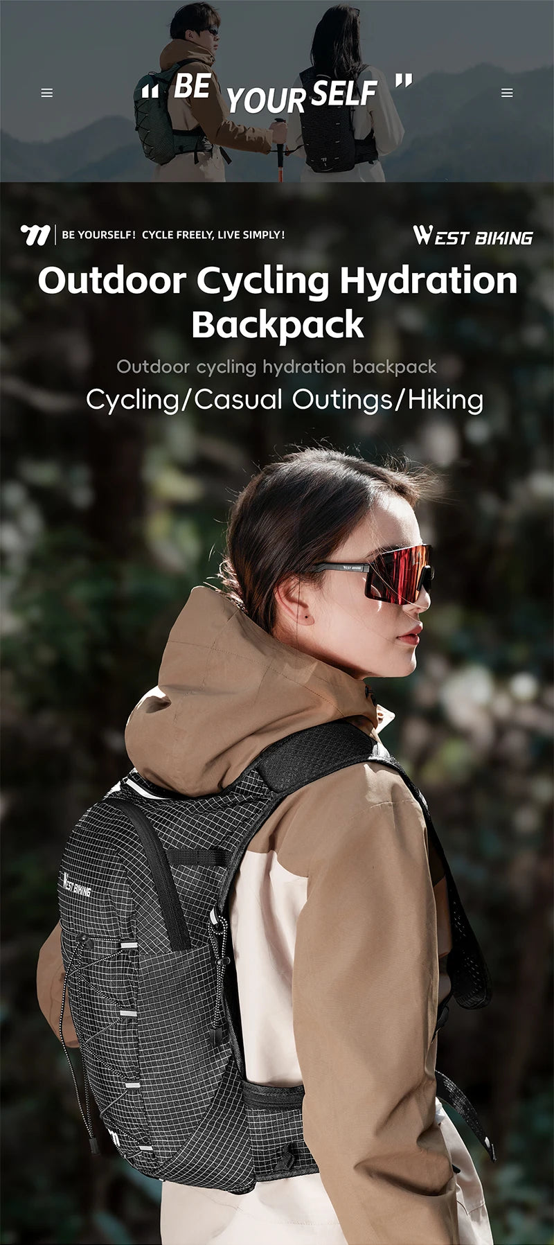 Mochila de hidratación ligera | Ideal para senderismo y ciclismo