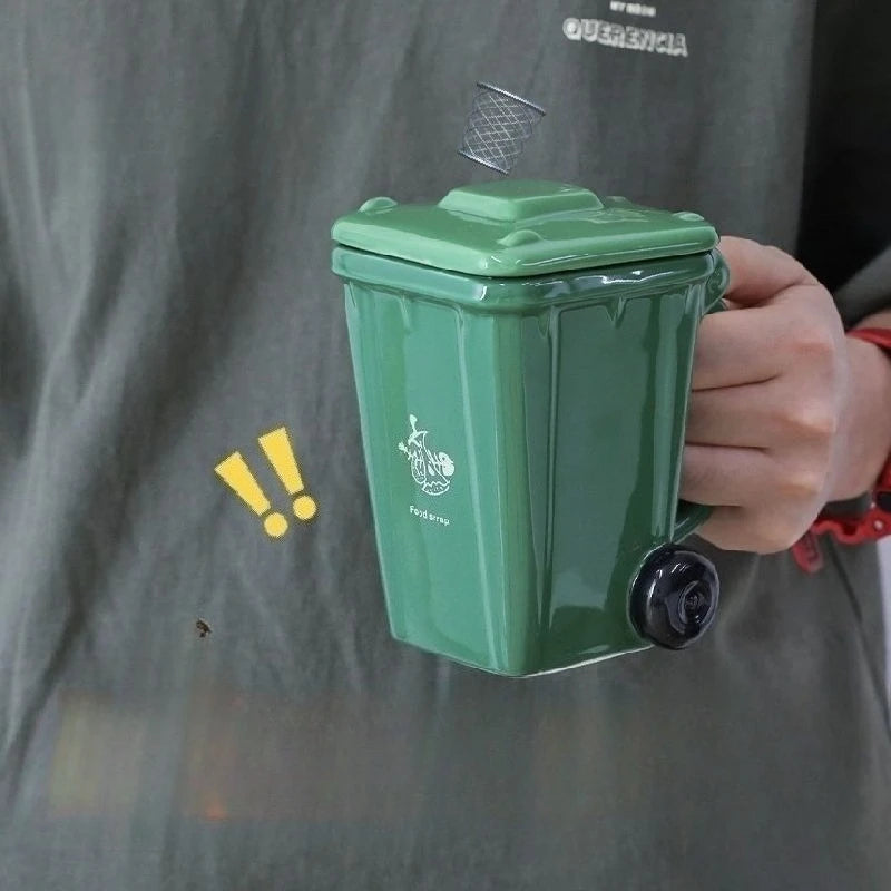 Funny Ceramic Trash Can Mug | Trendy Office Coffee Cup