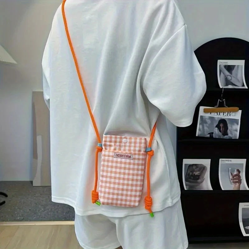 Trendy Small Checkered Mobile Phone Crossbody Bag | Fashionable Mini Shoulder Bag