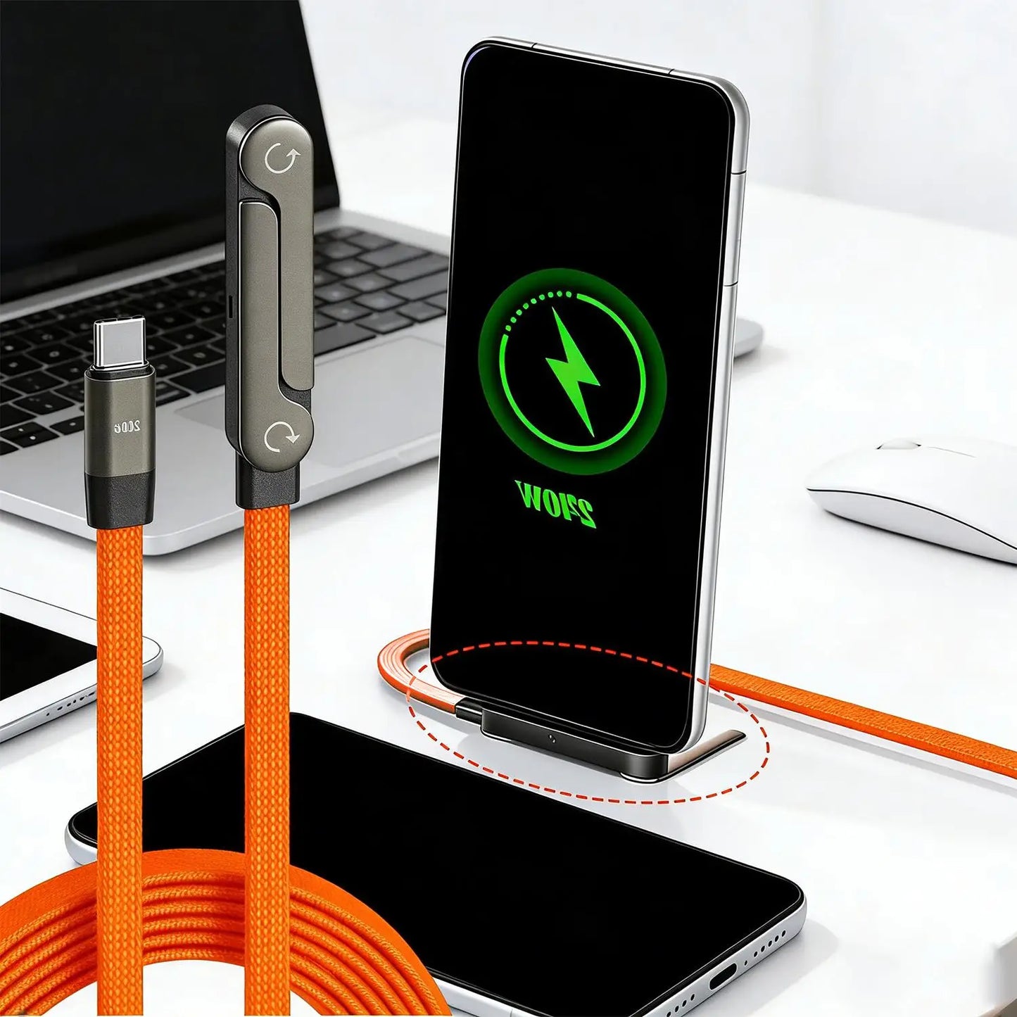 240W Quick Charge Type-C Elbow Cables with Invisible Kickstand