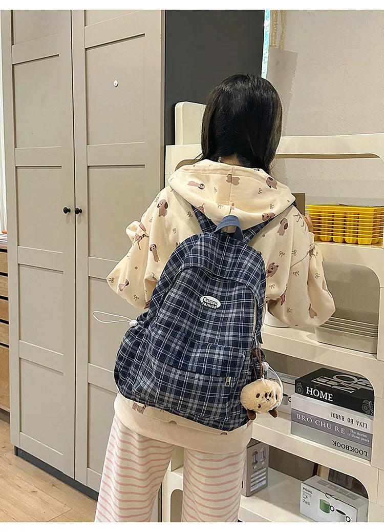 Large Capacity Plaid Backpack | Versatile Travel & School Bag