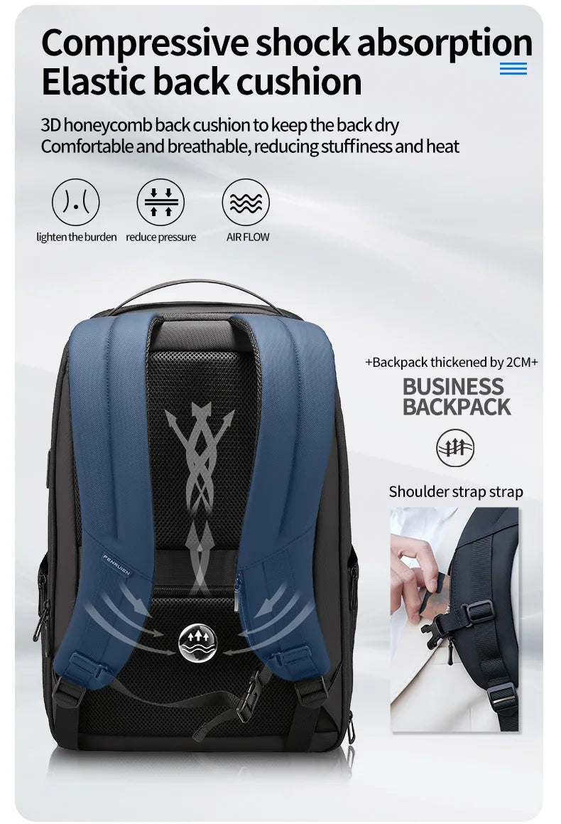 Fenruien Business Waterproof Backpacks USB Charging Men Backpack Fit 15.6 Inch Laptop Travel 35L Large Capacity Backpack
