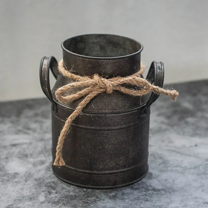 Vintage Metal Flower Bucket | Rustic Home Decor Plant Pot