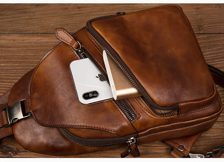 Large-Capacity Leather Chest Bag for Men | Casual Shoulder Bag